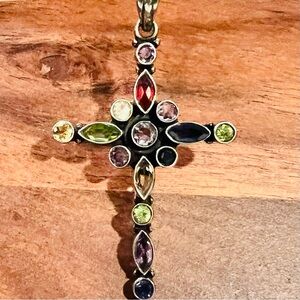 Vintage 925 Sterling Silver Multi-Gemstone Cross Pendant
